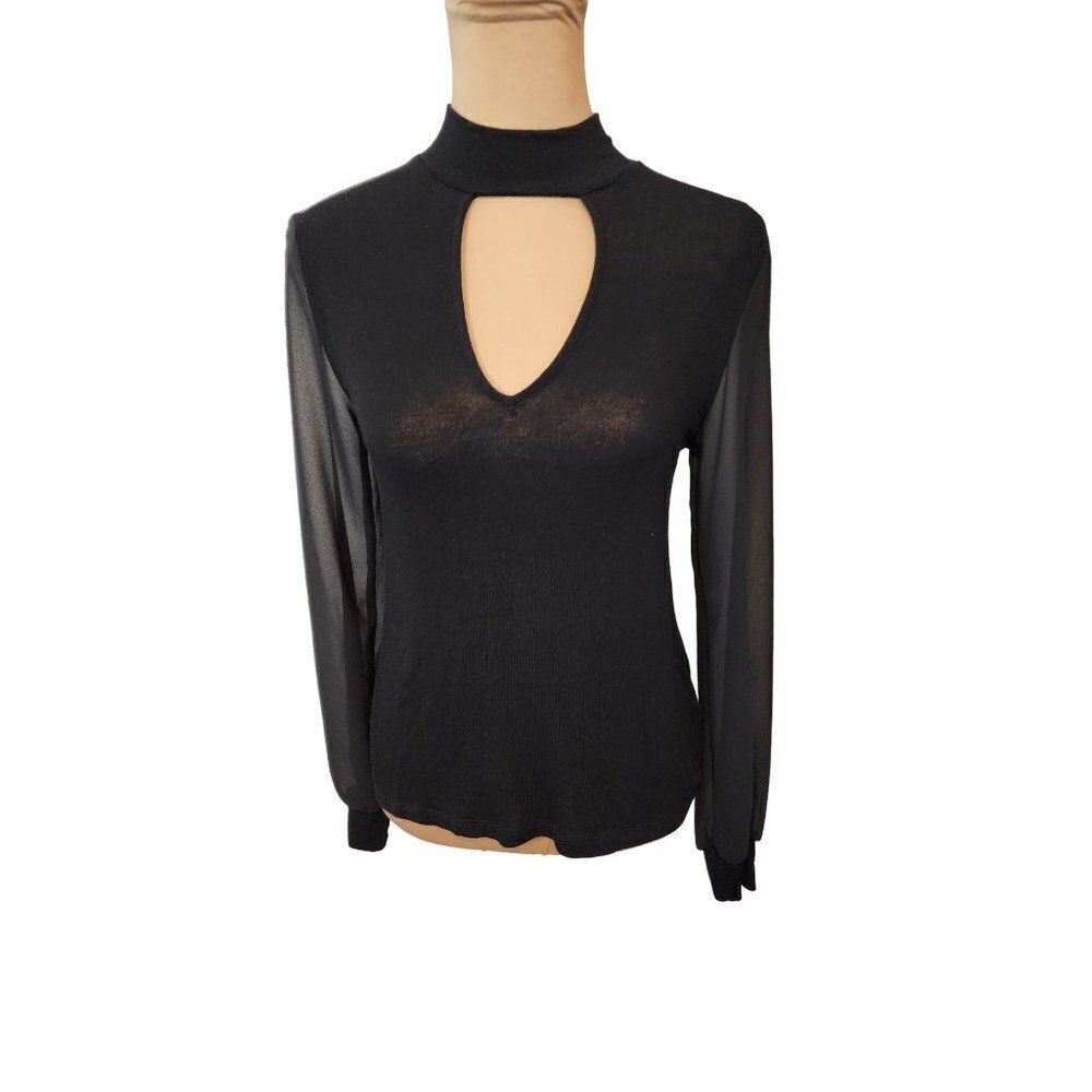 Lulu's Black Sheer and cut Long sleeve Shirt in Small